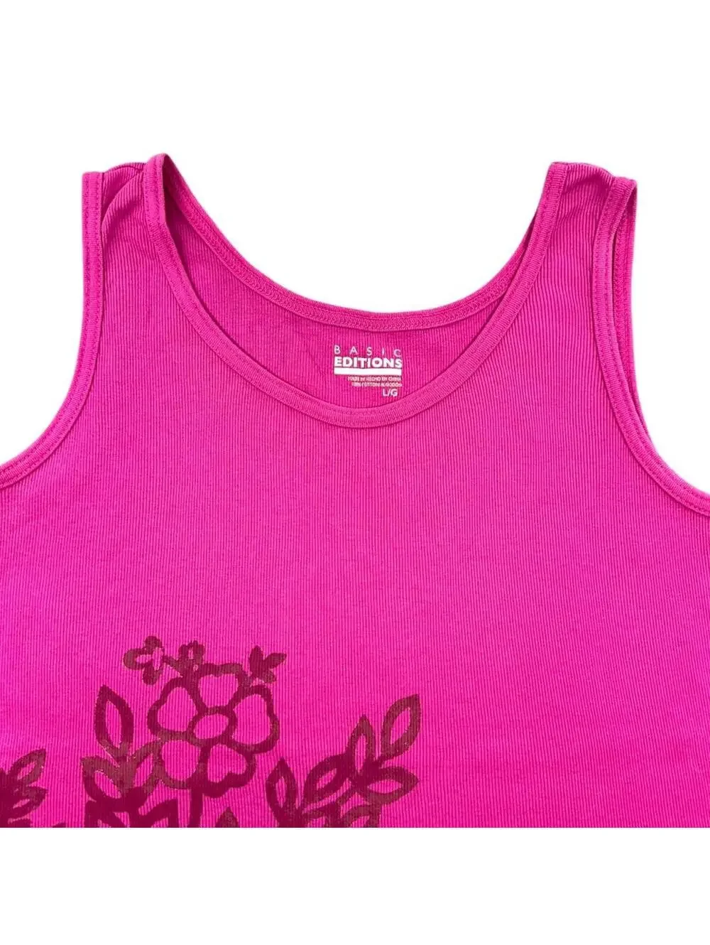 Basic Editions Hot Pink Ribbed Graphic Tank Top - Picture 4 of 7